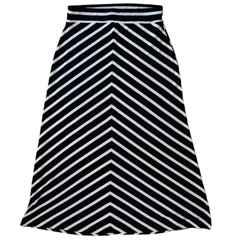 Chicos Stretchy Long Black & White Striped Maxi Skirt, Size 2 / Large